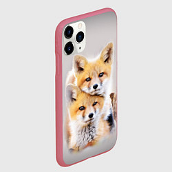 Чехол iPhone 11 Pro матовый Лисята, цвет: 3D-малиновый — фото 2