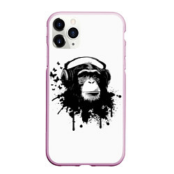 Чехол iPhone 11 Pro матовый Обезьяна Меломан, цвет: 3D-розовый