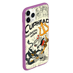 Чехол iPhone 11 Pro матовый Cuphead and Devil, цвет: 3D-фиолетовый — фото 2