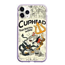 Чехол iPhone 11 Pro матовый Cuphead and Devil, цвет: 3D-светло-сиреневый