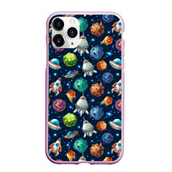 Чехол iPhone 11 Pro матовый Мультяшные планеты, цвет: 3D-розовый