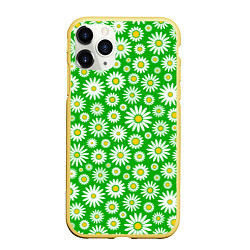 Чехол iPhone 11 Pro матовый Ромашки на зелёном фоне, цвет: 3D-желтый