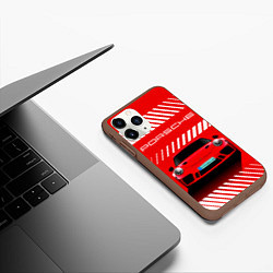 Чехол iPhone 11 Pro матовый PORSCHE ПОРШЕ RED STYLE, цвет: 3D-коричневый — фото 2