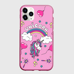 Чехол iPhone 11 Pro матовый Единорог Радужный, цвет: 3D-малиновый