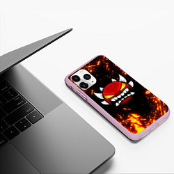 Чехол iPhone 11 Pro матовый Geometry Dash: Demon Z, цвет: 3D-розовый — фото 2