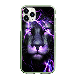 Чехол iPhone 11 Pro матовый НЕОНОВЫЙ ЛЕВ NEON LION