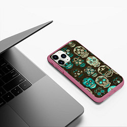 Чехол iPhone 11 Pro матовый Черепа с узорами, цвет: 3D-малиновый — фото 2