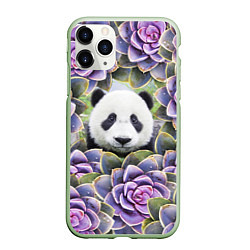Чехол iPhone 11 Pro матовый Панда среди цветов, цвет: 3D-салатовый