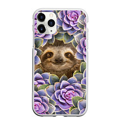 Чехол iPhone 11 Pro матовый Ленивец среди цветов, цвет: 3D-белый