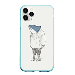 Чехол iPhone 11 Pro матовый Акула в свитере, цвет: 3D-мятный