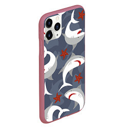Чехол iPhone 11 Pro матовый Акулы, цвет: 3D-малиновый — фото 2