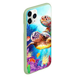 Чехол iPhone 11 Pro матовый Морские черепахи, цвет: 3D-салатовый — фото 2