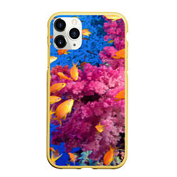 Чехол iPhone 11 Pro матовый Коралловые рыбки, цвет: 3D-желтый