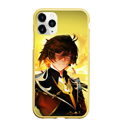 Чехол iPhone 11 Pro матовый ЧЖУН ЛИ GENSHIN IMPACT, цвет: 3D-желтый