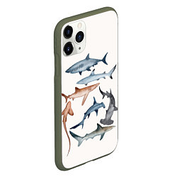 Чехол iPhone 11 Pro матовый Акулы, цвет: 3D-темно-зеленый — фото 2