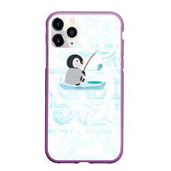 Чехол iPhone 11 Pro матовый Пингвин рыбачит