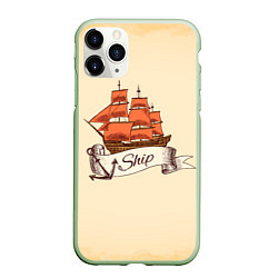 Чехол iPhone 11 Pro матовый Корабль Ship, цвет: 3D-салатовый