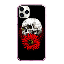 Чехол iPhone 11 Pro матовый Череп и Красный Цветок Skull, цвет: 3D-розовый