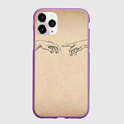 Чехол iPhone 11 Pro матовый Сотворение Адама - гранж, цвет: 3D-фиолетовый