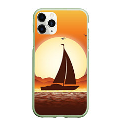 Чехол iPhone 11 Pro матовый Кораблик на закате, цвет: 3D-салатовый
