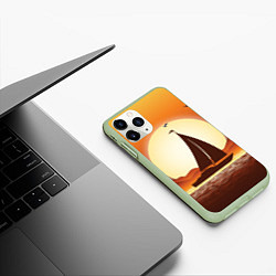 Чехол iPhone 11 Pro матовый Кораблик на закате, цвет: 3D-салатовый — фото 2
