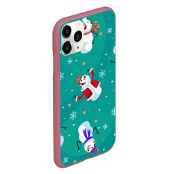Чехол iPhone 11 Pro матовый РазНые Снеговики, цвет: 3D-малиновый — фото 2