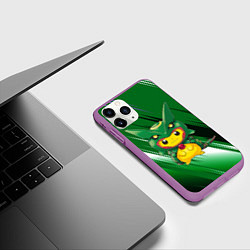 Чехол iPhone 11 Pro матовый Пикачу - дракон, цвет: 3D-фиолетовый — фото 2