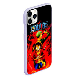Чехол iPhone 11 Pro матовый Зоро и Луффи в огне One Piece, цвет: 3D-светло-сиреневый — фото 2