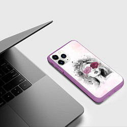 Чехол iPhone 11 Pro матовый Девушка цветы акварель, цвет: 3D-фиолетовый — фото 2