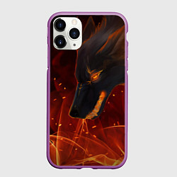 Чехол iPhone 11 Pro матовый ОГНЕНЫЙ ВОЛК, 3d, цвет: 3D-фиолетовый