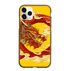 Чехол iPhone 11 Pro матовый Китайский Дракон, China Dragon, цвет: 3D-коричневый