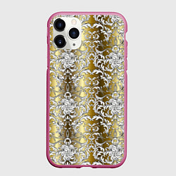 Чехол iPhone 11 Pro матовый Versace gold & white, цвет: 3D-малиновый