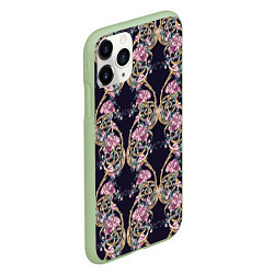 Чехол iPhone 11 Pro матовый Узор из цветов, цвет: 3D-салатовый — фото 2