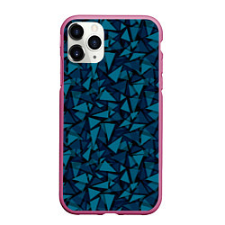 Чехол iPhone 11 Pro матовый Синий полигональный паттерн, цвет: 3D-малиновый