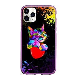 Чехол iPhone 11 Pro матовый РАДУЖНЫЙ КОТИК RAINBOW KITTY, цвет: 3D-фиолетовый