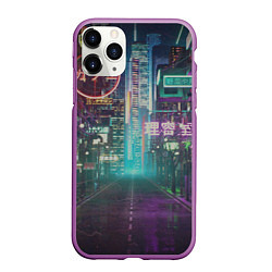 Чехол iPhone 11 Pro матовый Neon Tokyo, цвет: 3D-фиолетовый