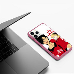 Чехол iPhone 11 Pro матовый Куроо и Кенма, Haikyuu!!, цвет: 3D-малиновый — фото 2