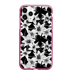 Чехол iPhone 11 Pro матовый Лилии черно-белые, цвет: 3D-малиновый
