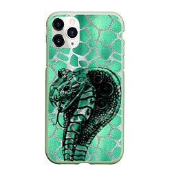 Чехол iPhone 11 Pro матовый Кобра Змеиный стиль, цвет: 3D-салатовый