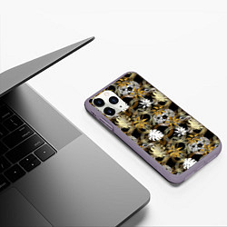 Чехол iPhone 11 Pro матовый Листва, кружева и золото, цвет: 3D-серый — фото 2