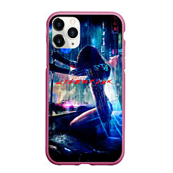 Чехол iPhone 11 Pro матовый Cyberpunk девушка с катаной, цвет: 3D-малиновый