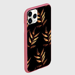 Чехол iPhone 11 Pro матовый Золотисто-красные листья, цвет: 3D-малиновый — фото 2