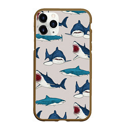 Чехол iPhone 11 Pro матовый Кровожадные акулы паттерн, цвет: 3D-коричневый