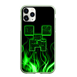 Чехол iPhone 11 Pro матовый MINECRAFT TEXTURE FIRE, цвет: 3D-салатовый