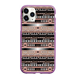 Чехол iPhone 11 Pro матовый Полосатый этнический орнамент, цвет: 3D-фиолетовый