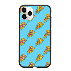 Чехол iPhone 11 Pro матовый Пицца паттерн на голубом, цвет: 3D-черный