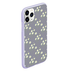 Чехол iPhone 11 Pro матовый Ромашки на сером паттерн, цвет: 3D-светло-сиреневый — фото 2