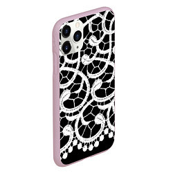 Чехол iPhone 11 Pro матовый Черно-белое кружево, цвет: 3D-розовый — фото 2