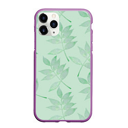 Чехол iPhone 11 Pro матовый Зеленые листья, цвет: 3D-фиолетовый