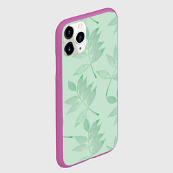 Чехол iPhone 11 Pro матовый Зеленые листья, цвет: 3D-фиолетовый — фото 2